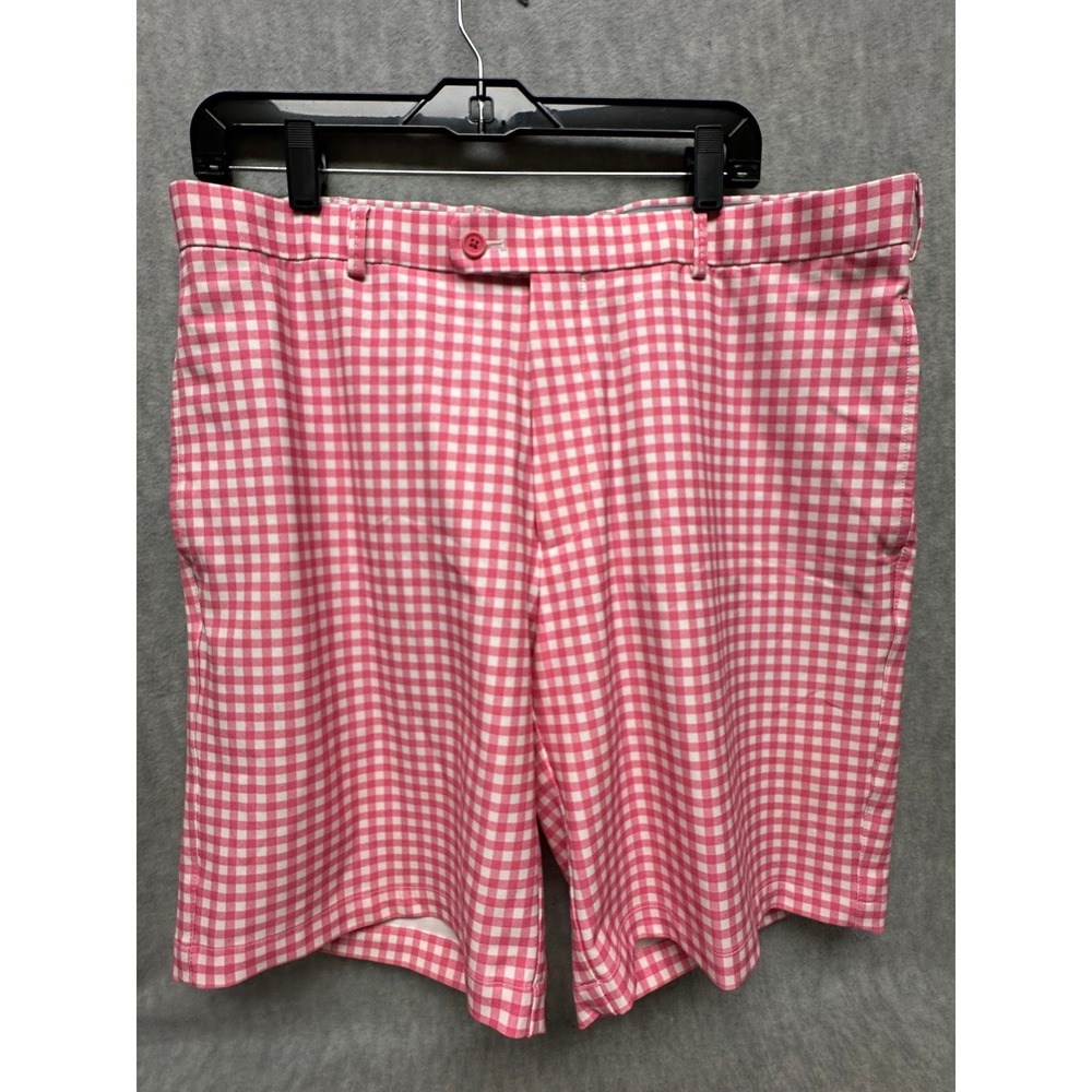 Peter Millar Gingham Golf Shorts‎ Wicking Mens 36 Pink White  Preppy Plaid